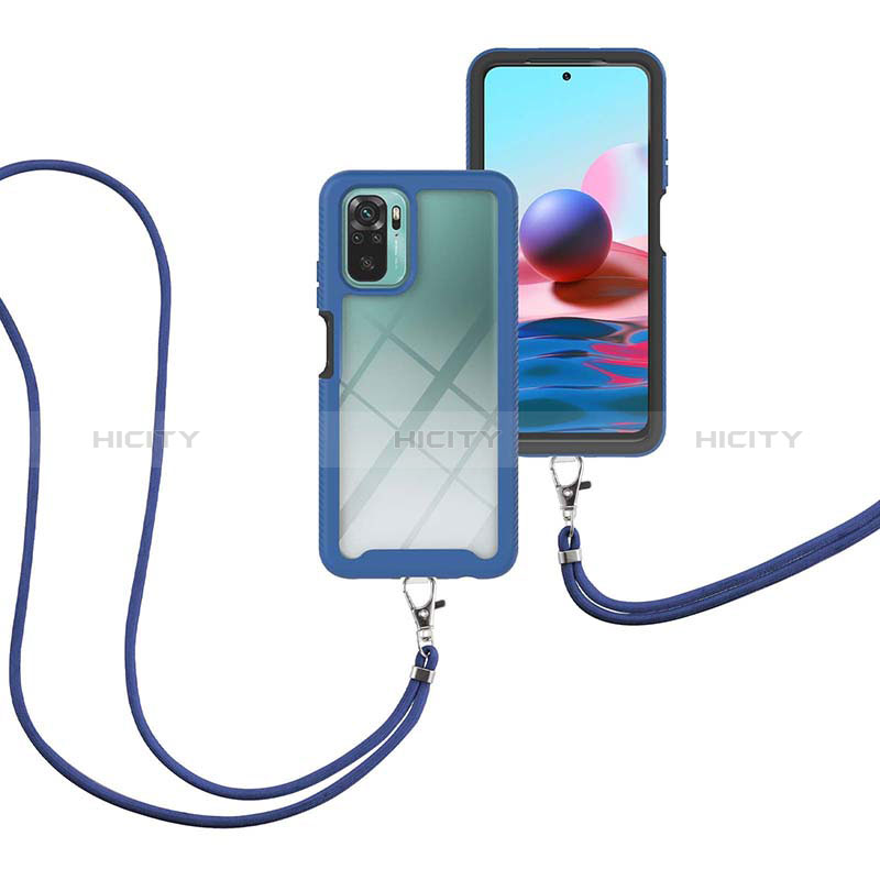 Coque Contour Silicone et Plastique Housse Etui Protection Integrale 360 Degres avec Laniere Strap pour Xiaomi Poco M5S Bleu Plus