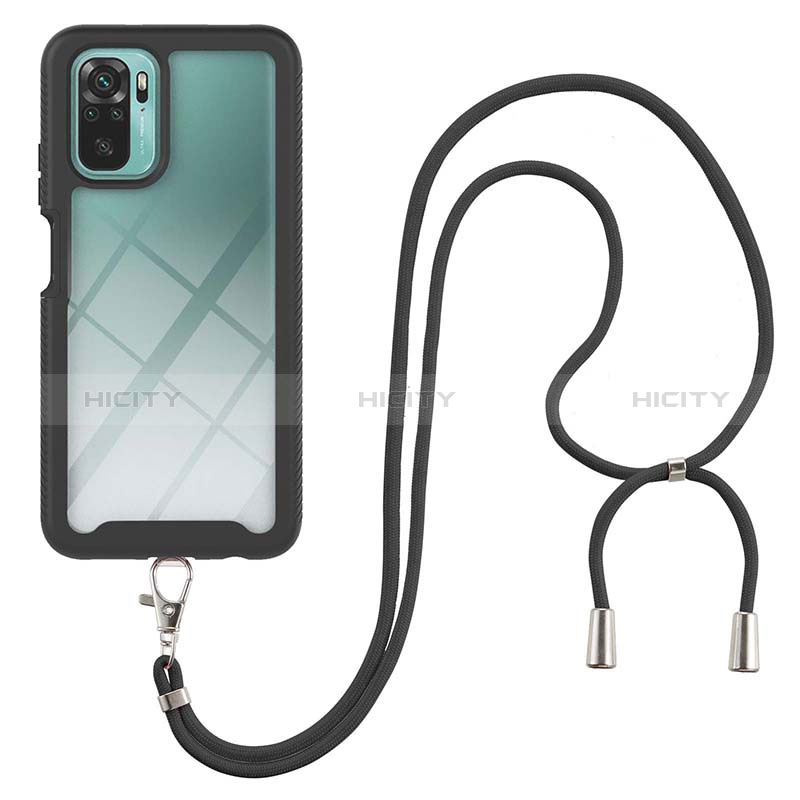 Coque Contour Silicone et Plastique Housse Etui Protection Integrale 360 Degres avec Laniere Strap pour Xiaomi Poco M5S Plus