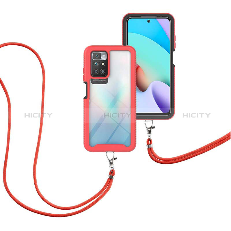 Coque Contour Silicone et Plastique Housse Etui Protection Integrale 360 Degres avec Laniere Strap pour Xiaomi Redmi 10 (2022) Plus