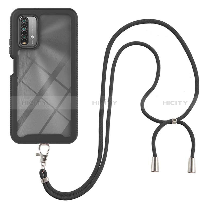 Coque Contour Silicone et Plastique Housse Etui Protection Integrale 360 Degres avec Laniere Strap pour Xiaomi Redmi 9 Power Plus