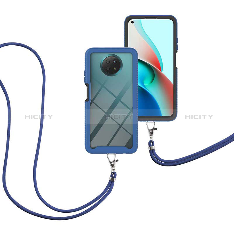 Coque Contour Silicone et Plastique Housse Etui Protection Integrale 360 Degres avec Laniere Strap pour Xiaomi Redmi Note 9 5G Bleu Plus