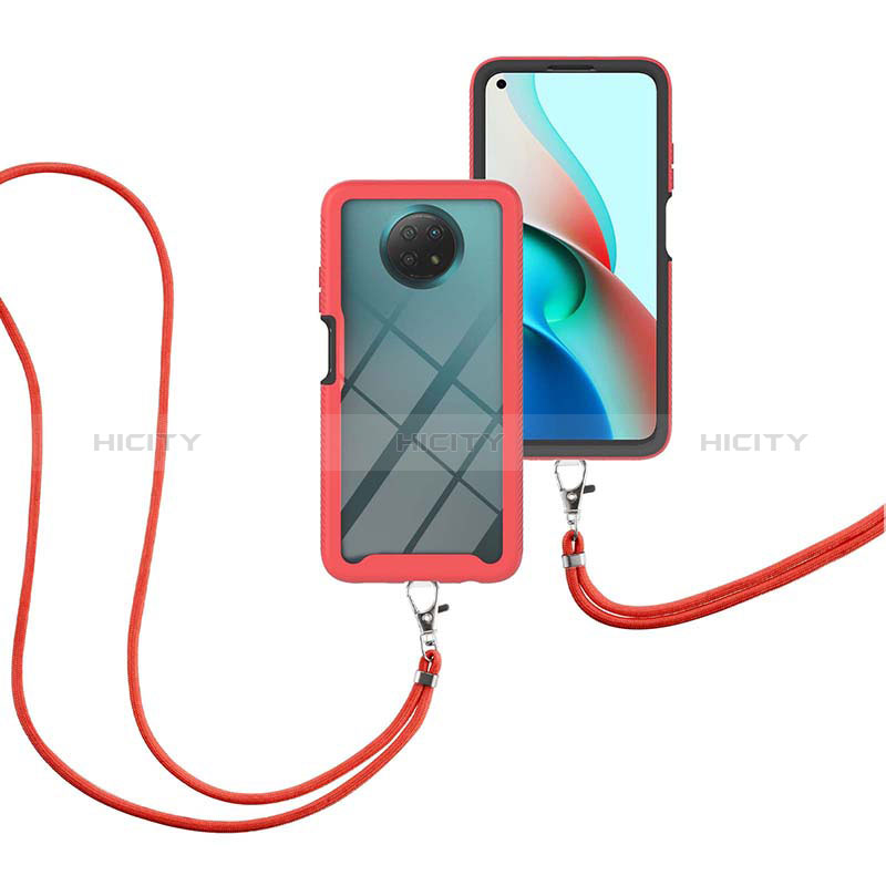 Coque Contour Silicone et Plastique Housse Etui Protection Integrale 360 Degres avec Laniere Strap pour Xiaomi Redmi Note 9 5G Rouge Plus