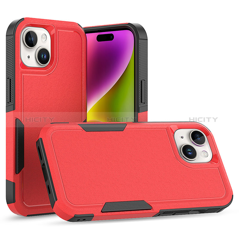 Coque Contour Silicone et Plastique Housse Etui Protection Integrale 360 Degres MQ1 pour Apple iPhone 15 Plus Rouge Plus