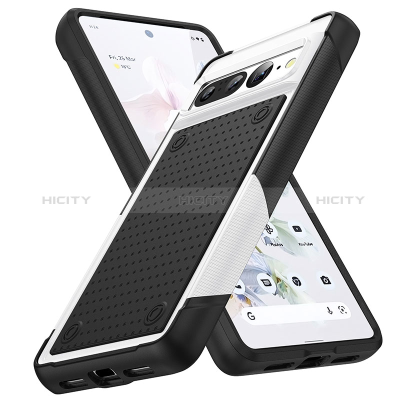 Coque Contour Silicone et Plastique Housse Etui Protection Integrale 360 Degres MQ1 pour Google Pixel 7 Pro 5G Blanc Plus