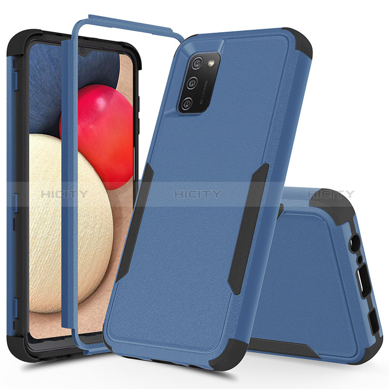 Coque Contour Silicone et Plastique Housse Etui Protection Integrale 360 Degres MQ1 pour Samsung Galaxy A02s Bleu et Noir Plus