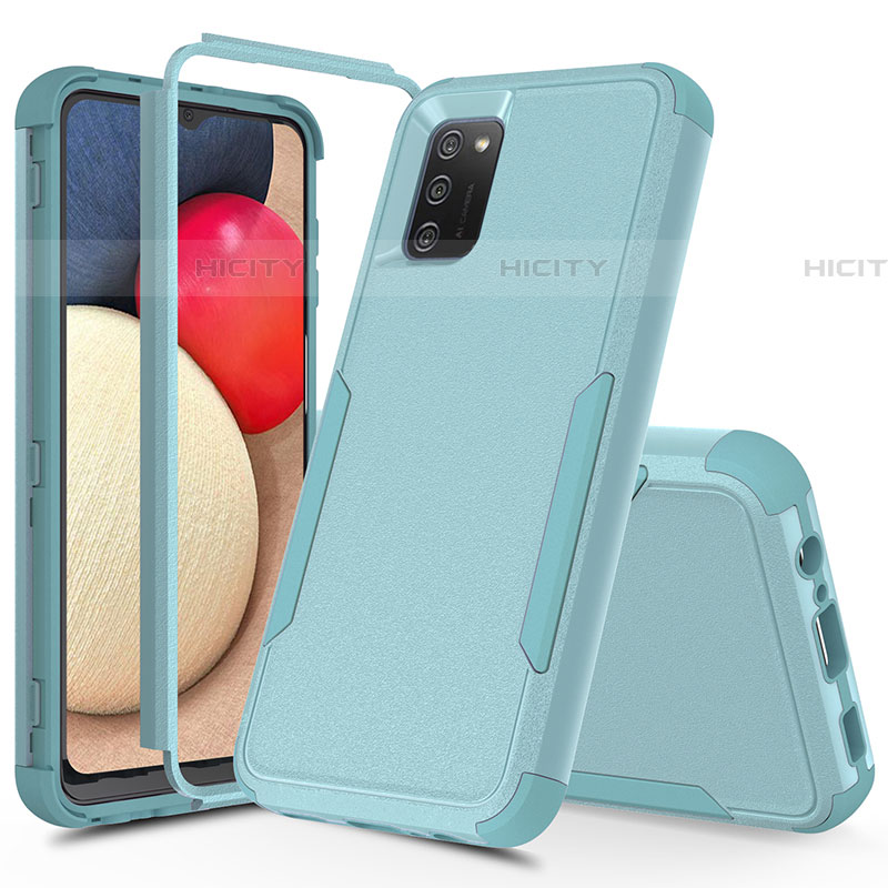 Coque Contour Silicone et Plastique Housse Etui Protection Integrale 360 Degres MQ1 pour Samsung Galaxy A03s Bleu Clair Plus