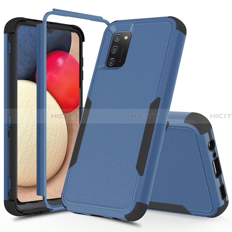 Coque Contour Silicone et Plastique Housse Etui Protection Integrale 360 Degres MQ1 pour Samsung Galaxy F02S SM-E025F Bleu et Noir Plus