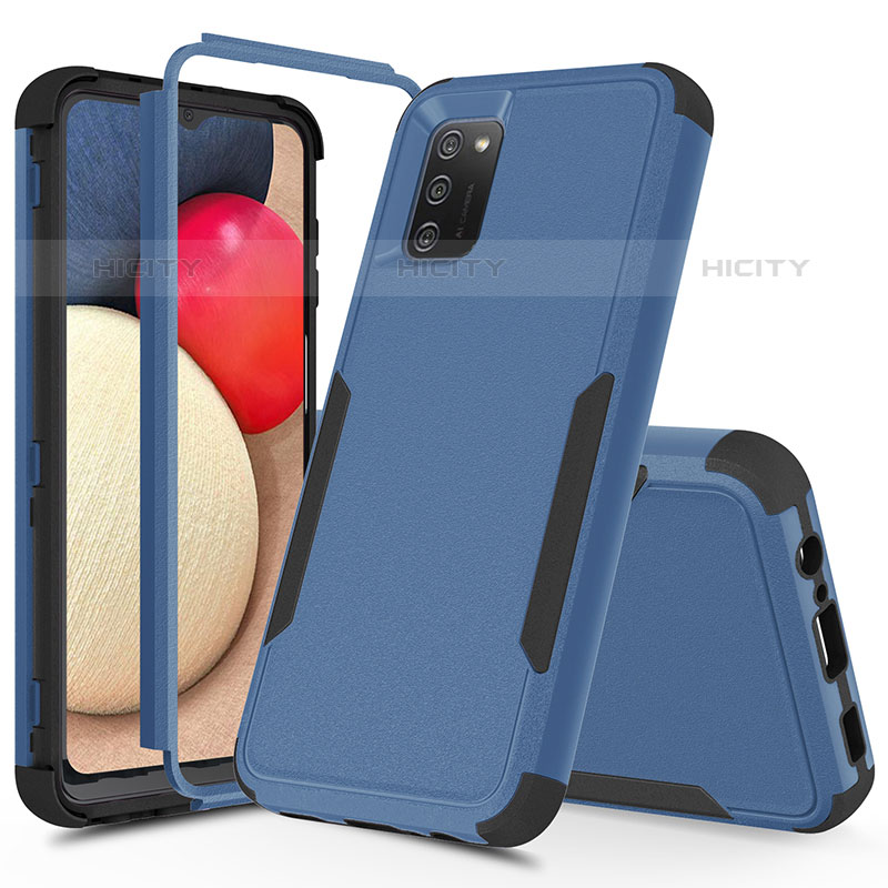 Coque Contour Silicone et Plastique Housse Etui Protection Integrale 360 Degres MQ1 pour Samsung Galaxy M02s Bleu et Noir Plus