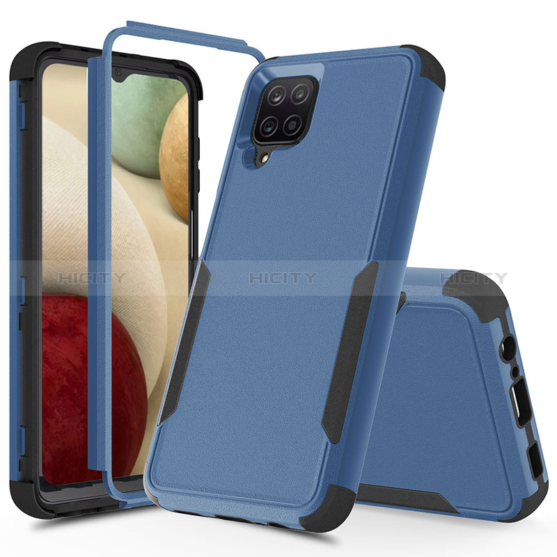 Coque Contour Silicone et Plastique Housse Etui Protection Integrale 360 Degres MQ1 pour Samsung Galaxy M12 Bleu et Noir Plus