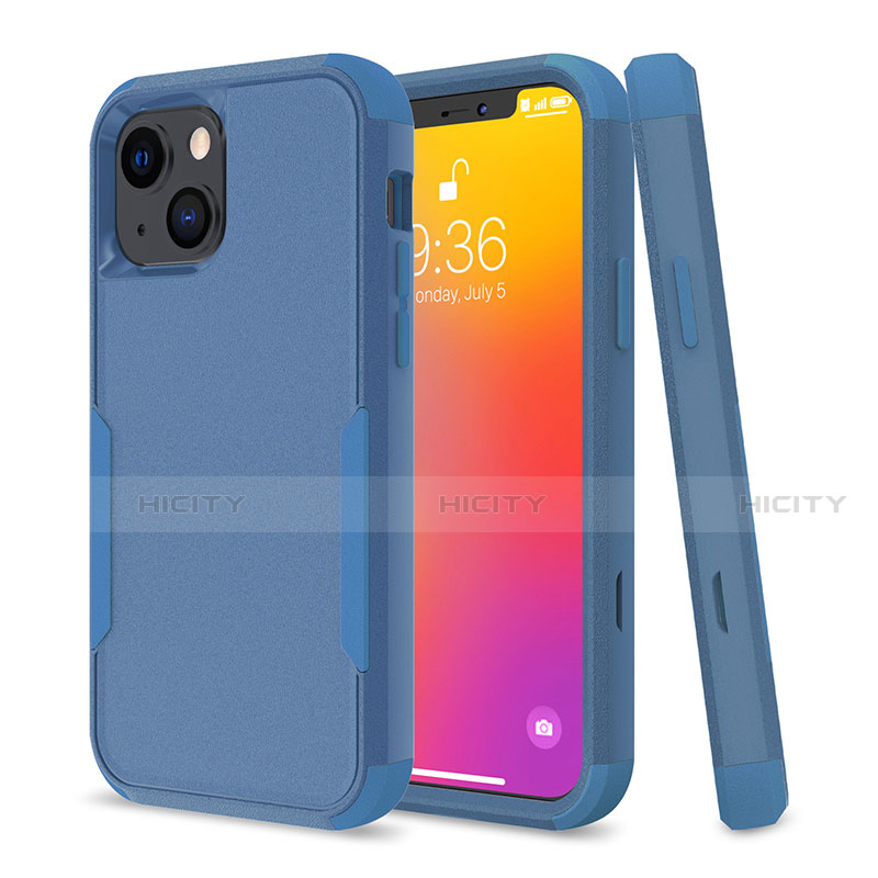 Coque Contour Silicone et Plastique Housse Etui Protection Integrale 360 Degres pour Apple iPhone 13 Bleu Plus