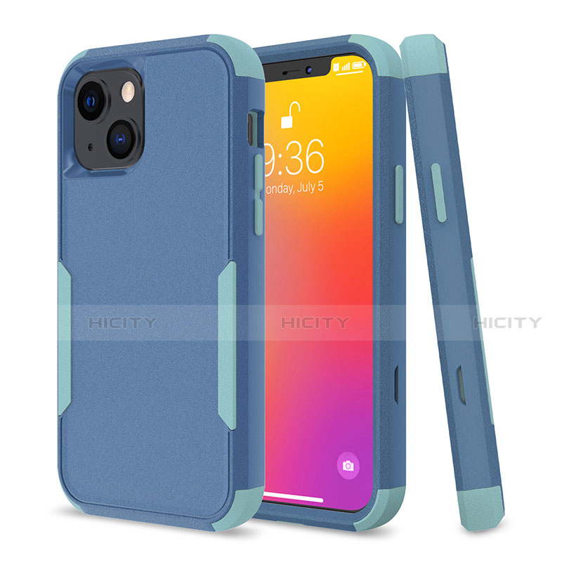 Coque Contour Silicone et Plastique Housse Etui Protection Integrale 360 Degres pour Apple iPhone 13 Bleu Ciel Plus