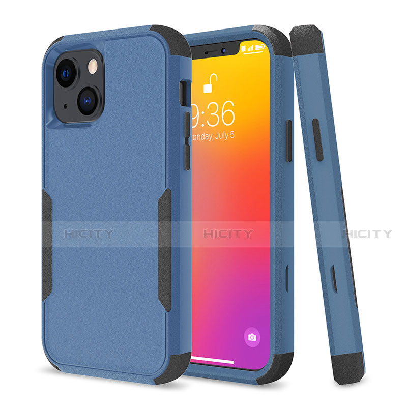 Coque Contour Silicone et Plastique Housse Etui Protection Integrale 360 Degres pour Apple iPhone 13 Bleu et Noir Plus