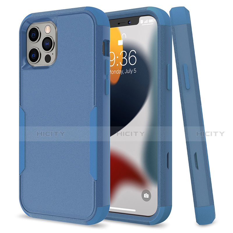 Coque Contour Silicone et Plastique Housse Etui Protection Integrale 360 Degres pour Apple iPhone 13 Pro Bleu Plus