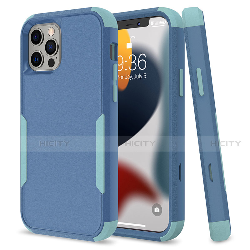 Coque Contour Silicone et Plastique Housse Etui Protection Integrale 360 Degres pour Apple iPhone 13 Pro Bleu Ciel Plus