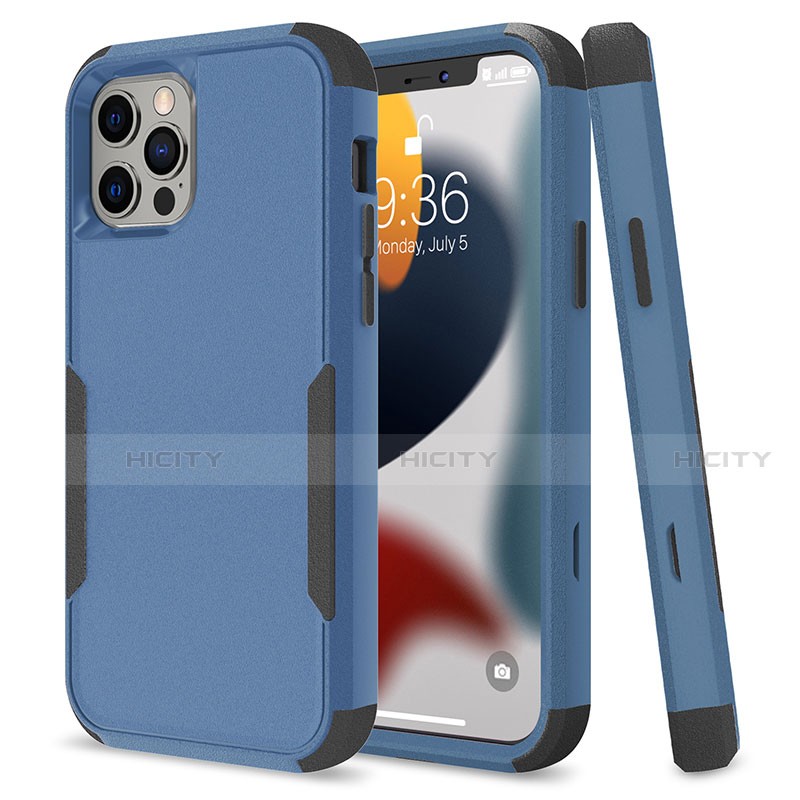 Coque Contour Silicone et Plastique Housse Etui Protection Integrale 360 Degres pour Apple iPhone 13 Pro Max Bleu et Noir Plus