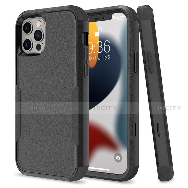 Coque Contour Silicone et Plastique Housse Etui Protection Integrale 360 Degres pour Apple iPhone 13 Pro Max Noir Plus