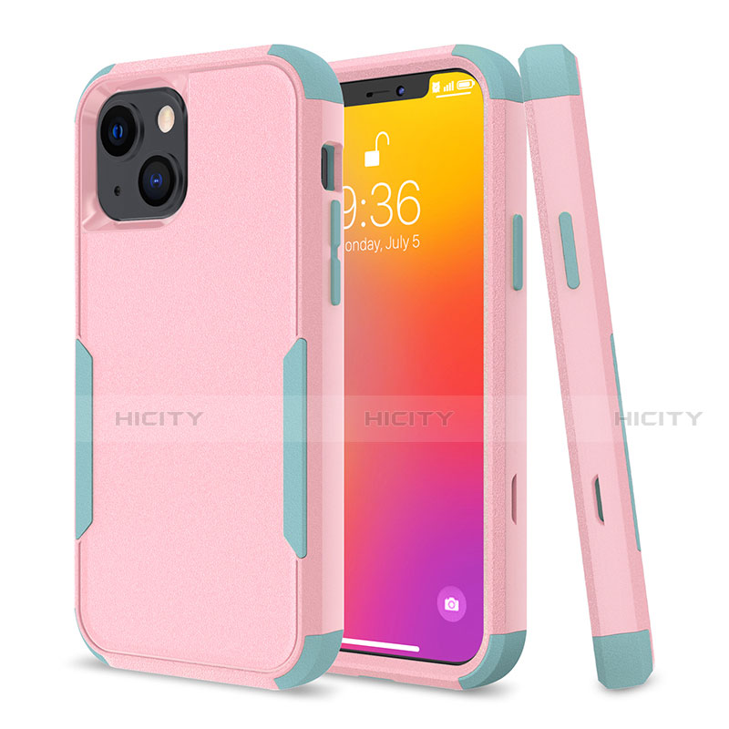 Coque Contour Silicone et Plastique Housse Etui Protection Integrale 360 Degres pour Apple iPhone 13 Rose Plus