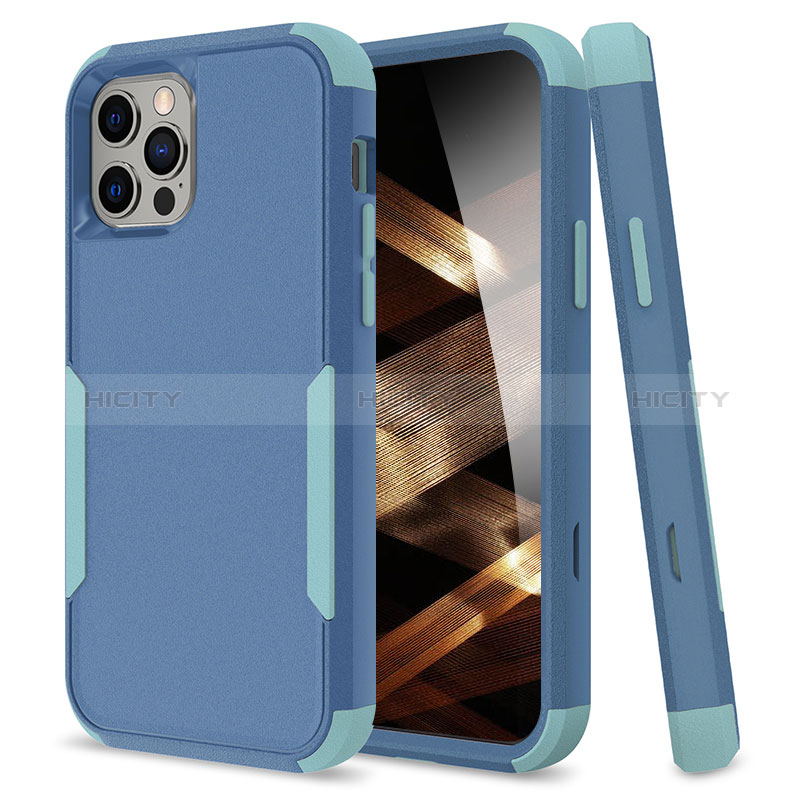 Coque Contour Silicone et Plastique Housse Etui Protection Integrale 360 Degres pour Apple iPhone 14 Pro Bleu Ciel Plus