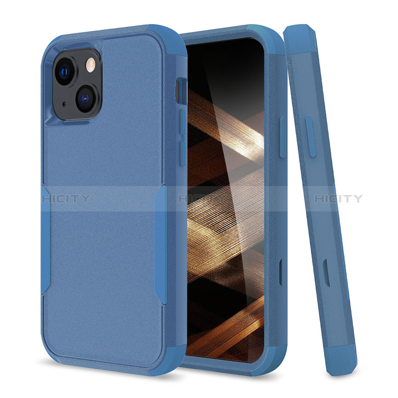 Coque Contour Silicone et Plastique Housse Etui Protection Integrale 360 Degres pour Apple iPhone 15 Bleu Plus