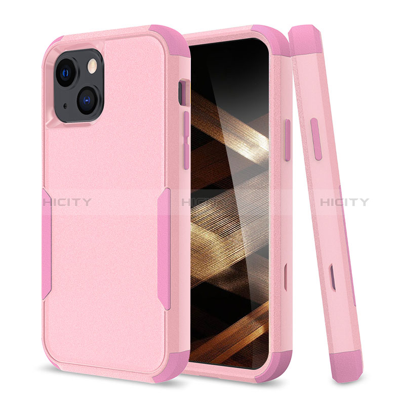 Coque Contour Silicone et Plastique Housse Etui Protection Integrale 360 Degres pour Apple iPhone 15 Plus Rose Rouge Plus