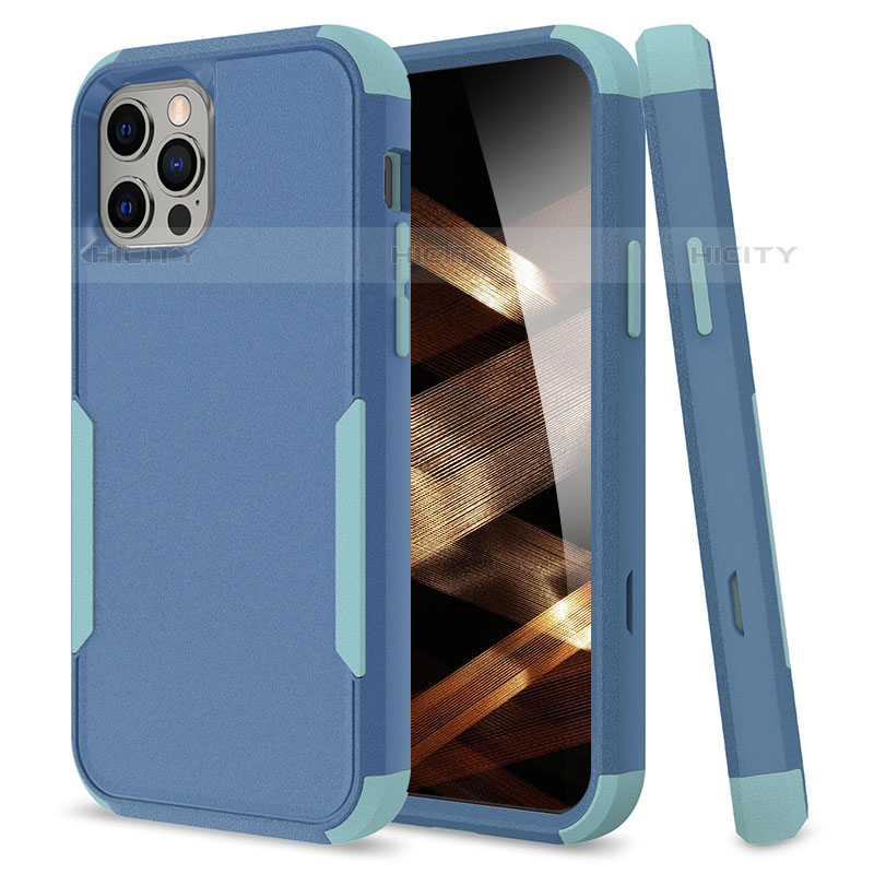 Coque Contour Silicone et Plastique Housse Etui Protection Integrale 360 Degres pour Apple iPhone 15 Pro Bleu Ciel Plus