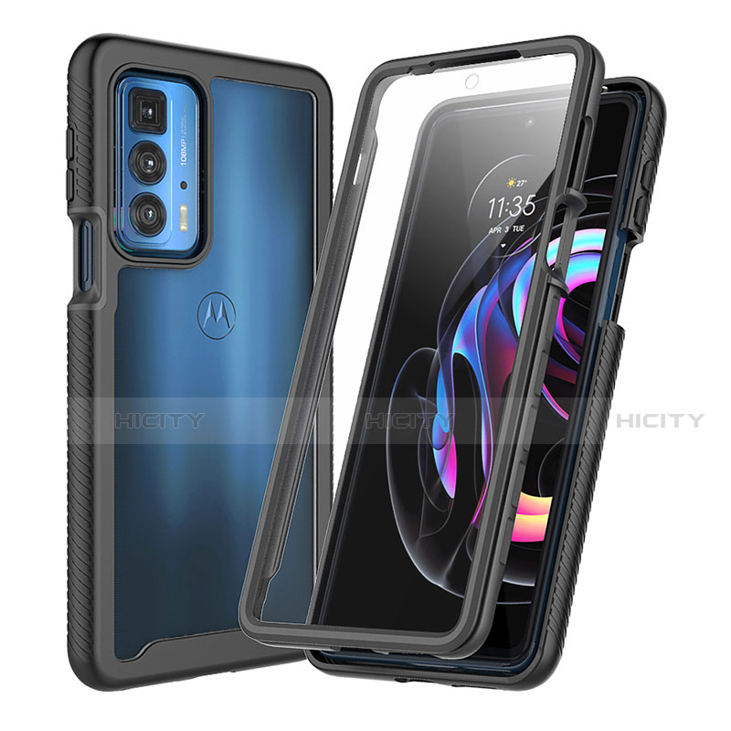 Coque Contour Silicone et Plastique Housse Etui Protection Integrale 360 Degres pour Motorola Moto Edge S Pro 5G Noir Plus