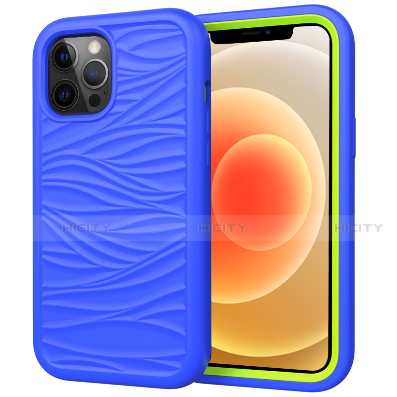 Coque Contour Silicone et Plastique Housse Etui Protection Integrale 360 Degres R01 pour Apple iPhone 12 Pro Max Bleu Plus