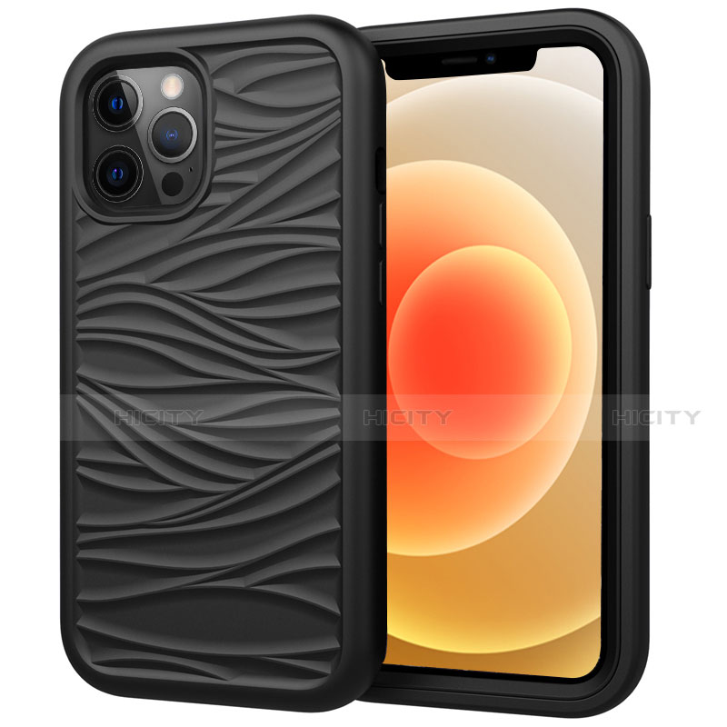 Coque Contour Silicone et Plastique Housse Etui Protection Integrale 360 Degres R01 pour Apple iPhone 12 Pro Max Noir Plus