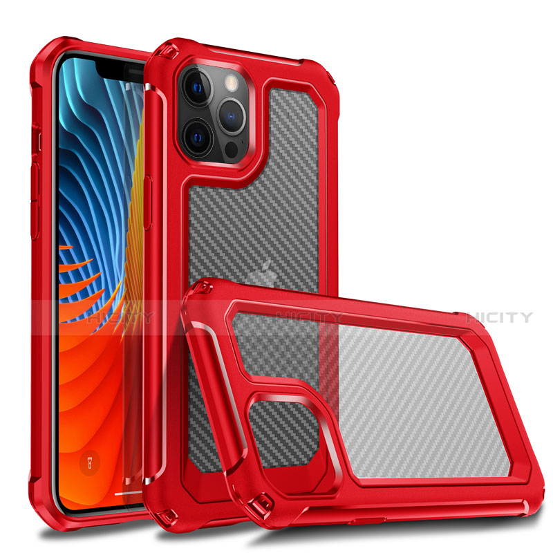 Coque Contour Silicone et Plastique Housse Etui Protection Integrale 360 Degres R02 pour Apple iPhone 12 Pro Max Rouge Plus