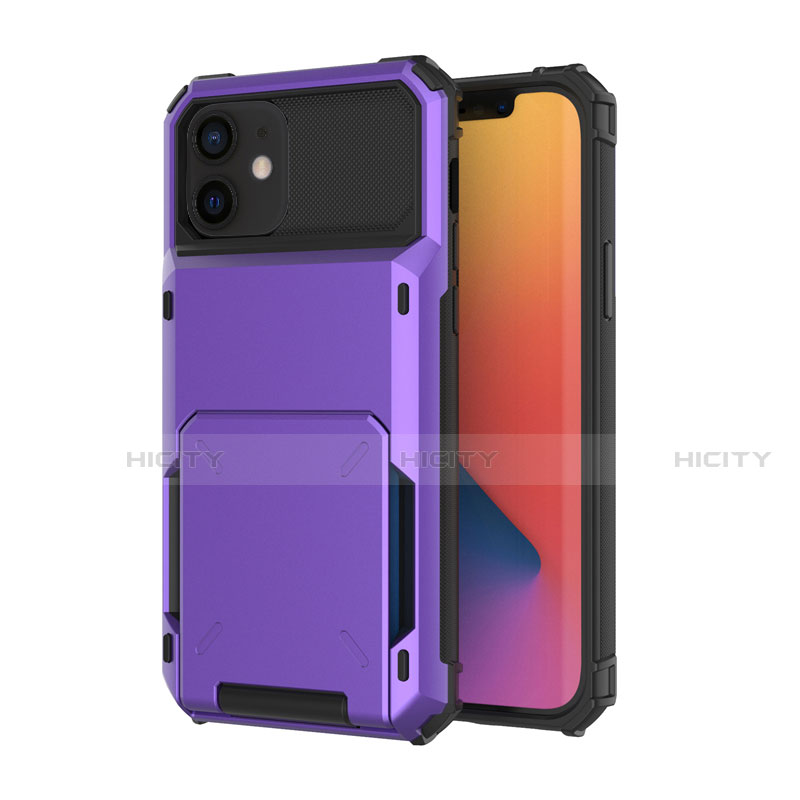 Coque Contour Silicone et Plastique Housse Etui Protection Integrale 360 Degres R03 pour Apple iPhone 12 Violet Plus