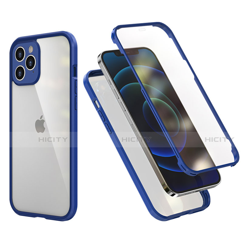 Coque Contour Silicone et Plastique Housse Etui Protection Integrale 360 Degres R05 pour Apple iPhone 12 Pro Max Bleu Plus