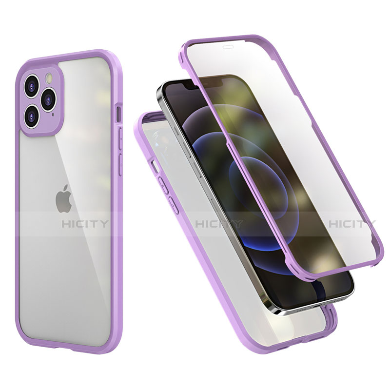 Coque Contour Silicone et Plastique Housse Etui Protection Integrale 360 Degres R05 pour Apple iPhone 12 Pro Violet Clair Plus