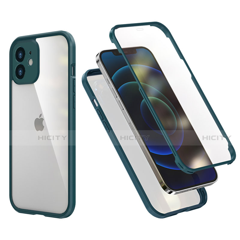 Coque Contour Silicone et Plastique Housse Etui Protection Integrale 360 Degres R05 pour Apple iPhone 12 Vert Nuit Plus