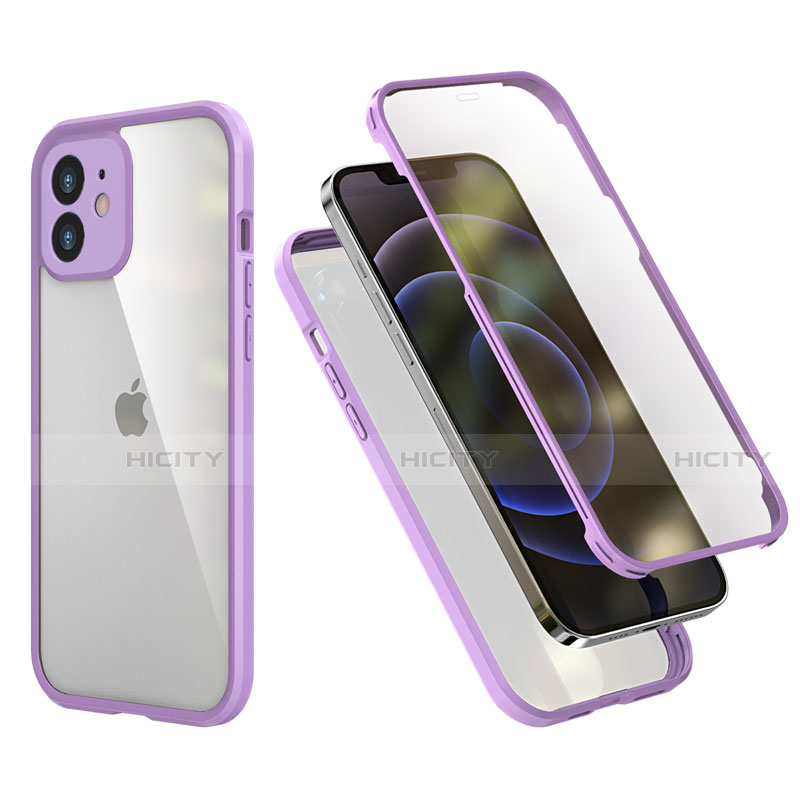 Coque Contour Silicone et Plastique Housse Etui Protection Integrale 360 Degres R05 pour Apple iPhone 12 Violet Clair Plus