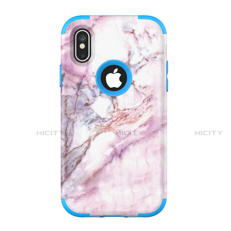 Coque Contour Silicone et Plastique Housse Etui Protection Integrale 360 Degres U01 pour Apple iPhone X Bleu Plus