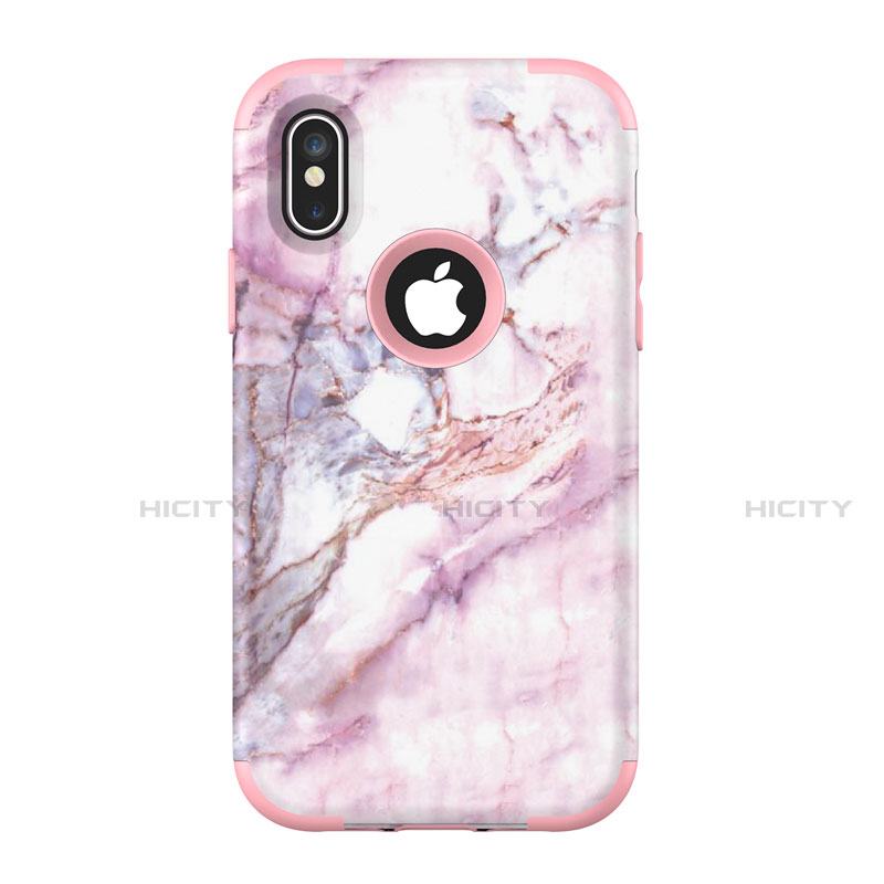 Coque Contour Silicone et Plastique Housse Etui Protection Integrale 360 Degres U01 pour Apple iPhone Xs Max Or Rose Plus