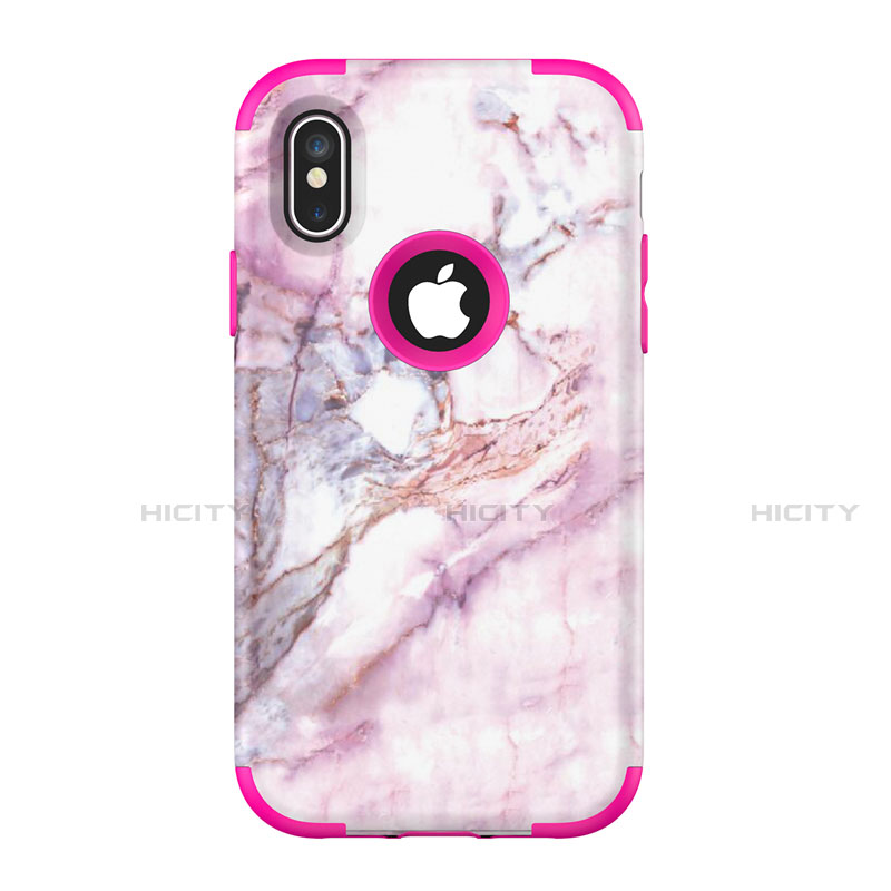 Coque Contour Silicone et Plastique Housse Etui Protection Integrale 360 Degres U01 pour Apple iPhone Xs Rose Rouge Plus