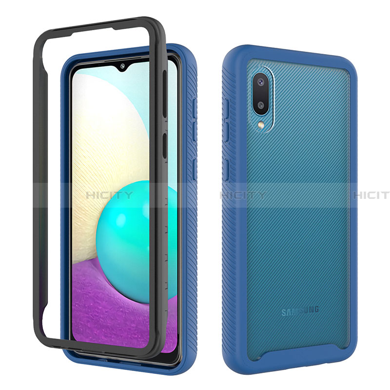 Coque Contour Silicone et Plastique Housse Etui Protection Integrale 360 Degres U01 pour Samsung Galaxy A02 Bleu Plus