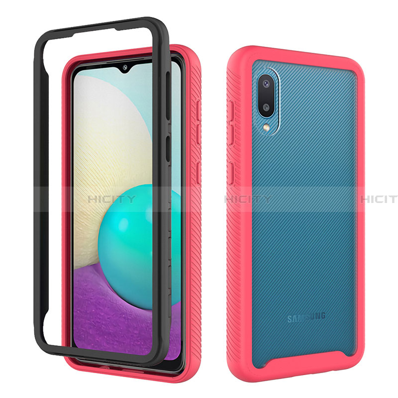 Coque Contour Silicone et Plastique Housse Etui Protection Integrale 360 Degres U01 pour Samsung Galaxy A02 Rouge et Noir Plus