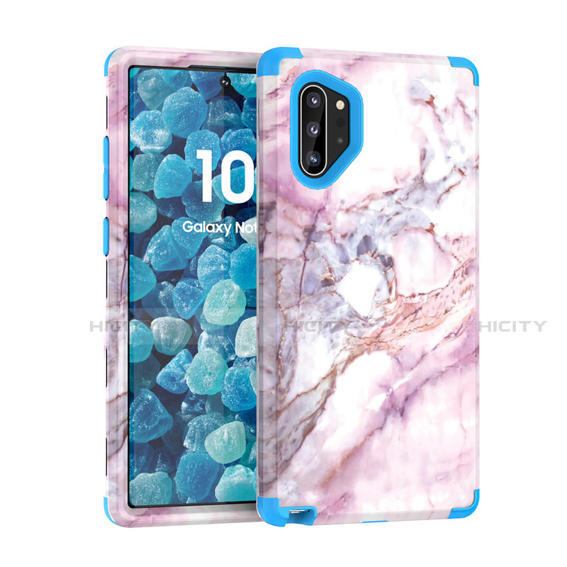 Coque Contour Silicone et Plastique Housse Etui Protection Integrale 360 Degres U01 pour Samsung Galaxy Note 10 Plus 5G Bleu Plus