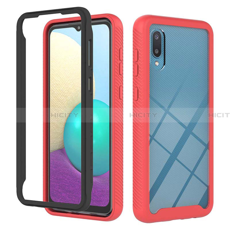 Coque Contour Silicone et Plastique Housse Etui Protection Integrale 360 Degres U03 pour Samsung Galaxy A02 Rouge Plus