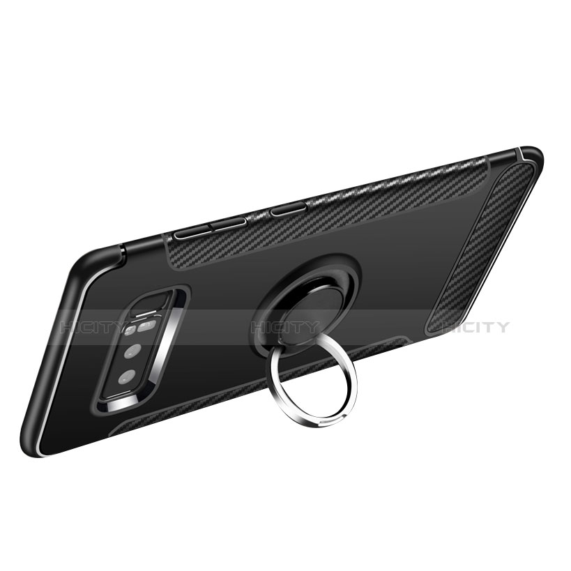 Coque Contour Silicone et Plastique Mat avec Support Bague Anneau A01 pour Samsung Galaxy Note 8 Noir Plus