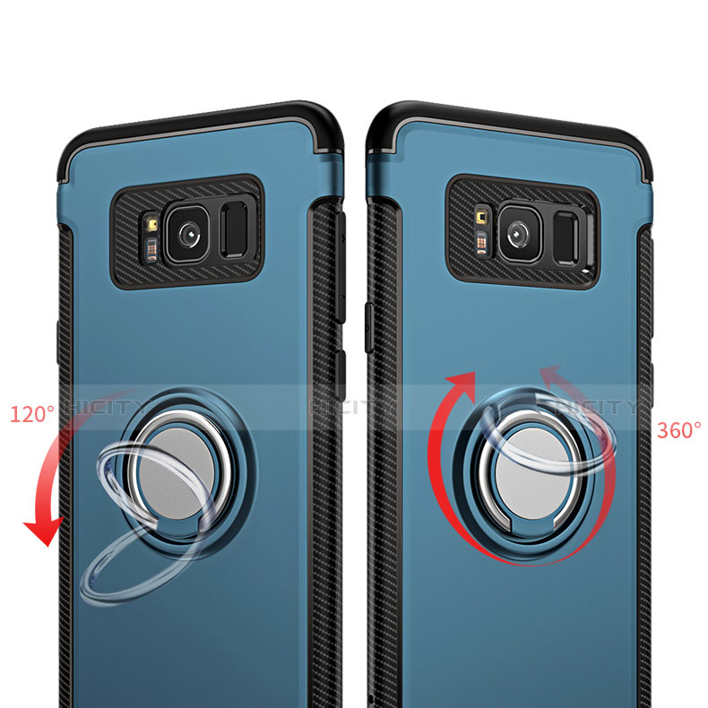 Coque Contour Silicone et Plastique Mat avec Support Bague Anneau A01 pour Samsung Galaxy S8 Bleu Plus