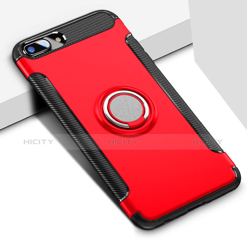 Coque Contour Silicone et Plastique Mat avec Support Bague Anneau A03 pour Apple iPhone 8 Plus Rouge Plus