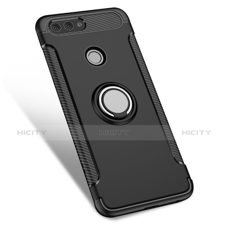 Coque Contour Silicone et Plastique Mat avec Support Bague Anneau pour Huawei Nova 2 Noir Plus