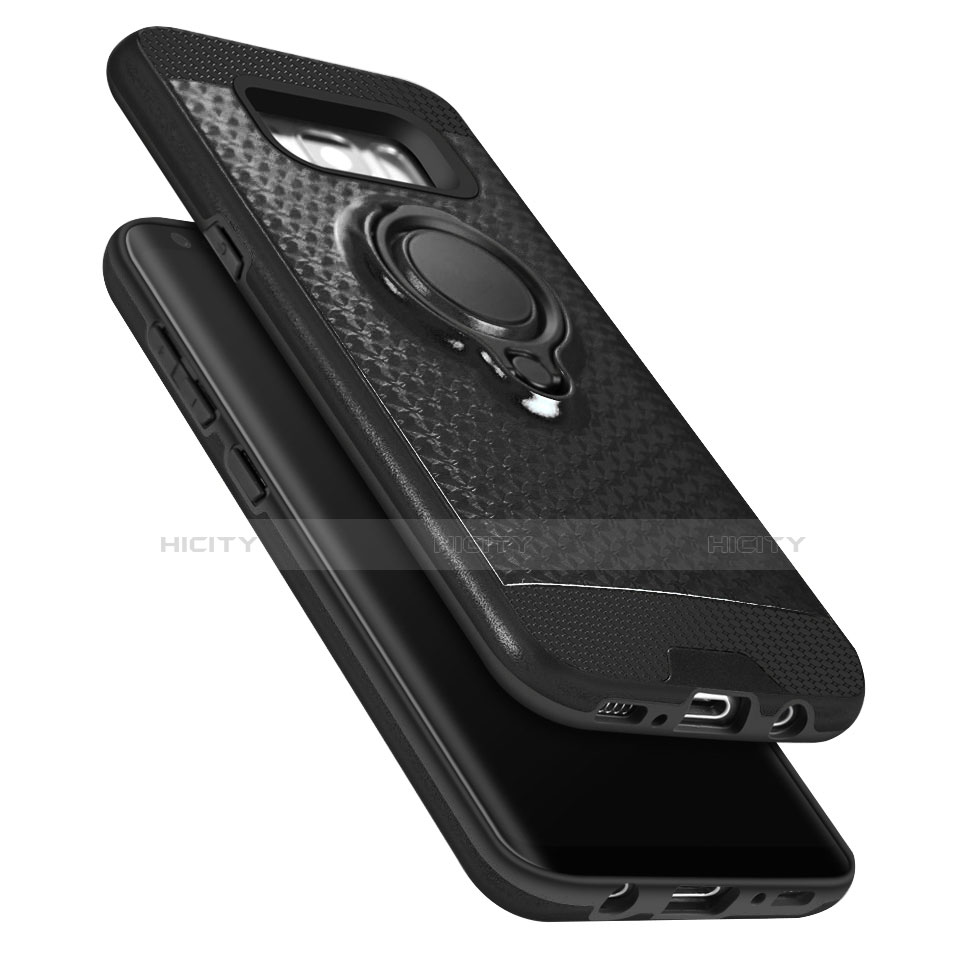 Coque Contour Silicone et Plastique Mat avec Support Bague Anneau pour Samsung Galaxy S8 Noir Plus