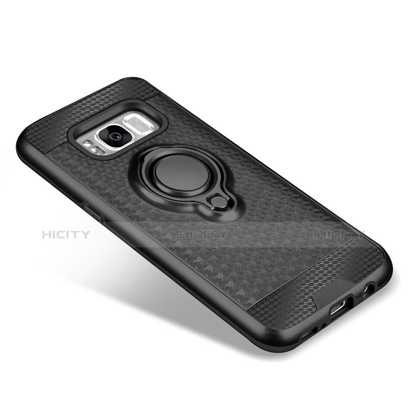 Coque Contour Silicone et Plastique Mat avec Support Bague Anneau pour Samsung Galaxy S8 Noir Plus