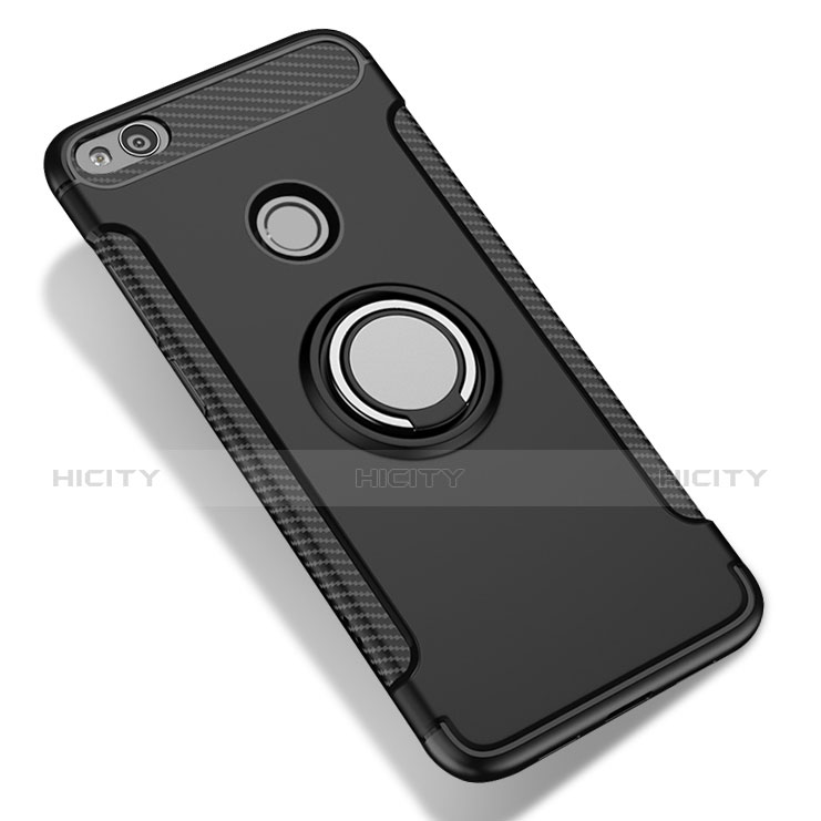 Coque Contour Silicone et Plastique Mat avec Support Bague Anneau pour Xiaomi Redmi 3 Pro Noir Plus