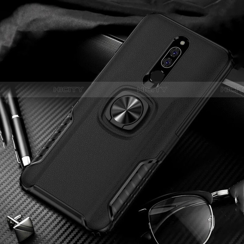 Coque Contour Silicone et Plastique Mat avec Support Bague Anneau pour Xiaomi Redmi 8 Noir Plus