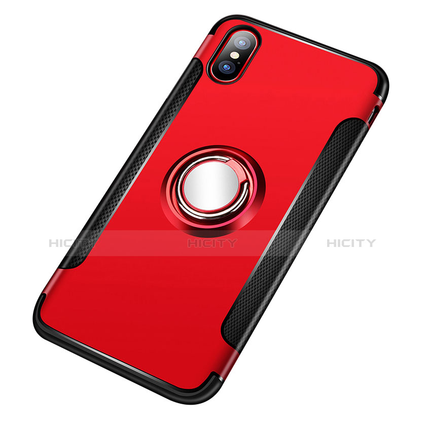 Coque Contour Silicone et Plastique Mat avec Support Bague Anneau T01 pour Apple iPhone Xs Max Rouge Plus